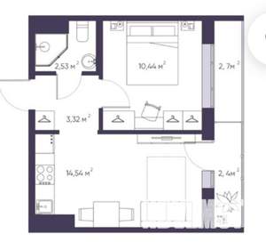 2-к квартира, сданный дом, 36м2, 7/9 этаж