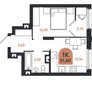 1-к квартира, вторичка, 32м2, 7/26 этаж