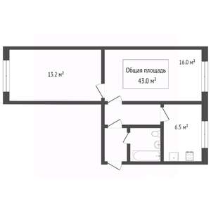 2-к квартира, вторичка, 44м2, 5/5 этаж
