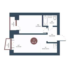 2-к квартира, вторичка, 45м2, 6/7 этаж