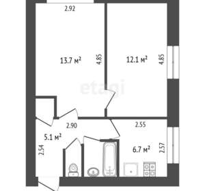 2-к квартира, вторичка, 40м2, 3/5 этаж