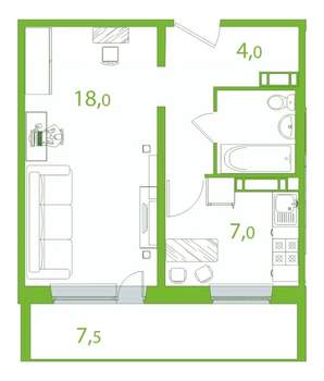 1-к квартира, вторичка, 35м2, 5/17 этаж