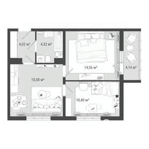 3-к квартира, строящийся дом, 53м2, 1/16 этаж