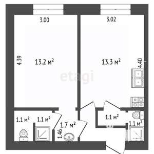 2-к квартира, вторичка, 35м2, 4/9 этаж