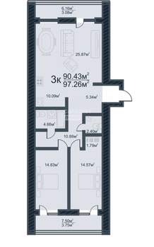 3-к квартира, вторичка, 97м2, 2/10 этаж