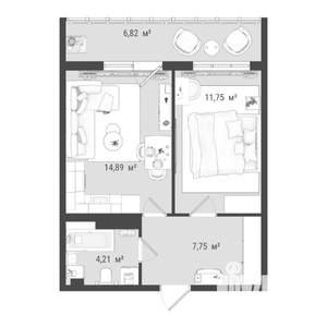 2-к квартира, строящийся дом, 45м2, 7/16 этаж