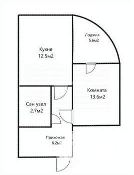 1-к квартира, вторичка, 40м2, 6/6 этаж