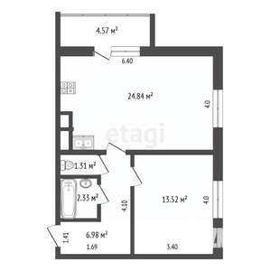 2-к квартира, вторичка, 52м2, 7/16 этаж