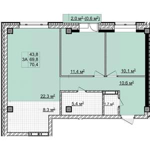 3-к квартира, строящийся дом, 70м2, 6/18 этаж