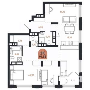2-к квартира, вторичка, 91м2, 26/26 этаж