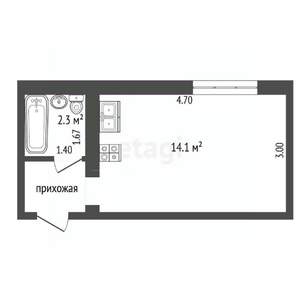 Студия квартира, вторичка, 18м2, 2/3 этаж