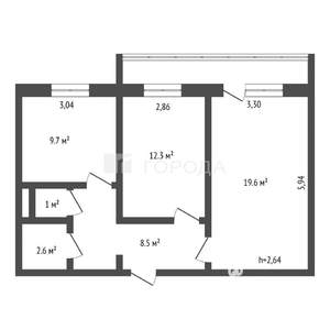 2-к квартира, вторичка, 54м2, 6/9 этаж