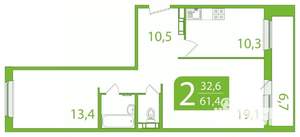2-к квартира, вторичка, 58м2, 8/10 этаж