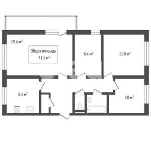 4-к квартира, вторичка, 71м2, 8/9 этаж