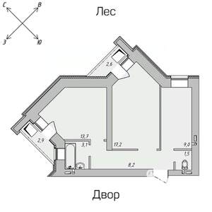 2-к квартира, строящийся дом, 54м2, 5/9 этаж