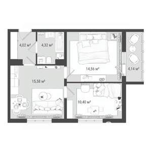 3-к квартира, строящийся дом, 53м2, 3/16 этаж