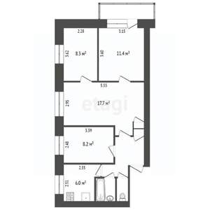 4-к квартира, вторичка, 60м2, 2/5 этаж