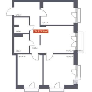3-к квартира, вторичка, 74м2, 8/10 этаж