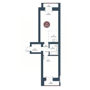 2-к квартира, строящийся дом, 57м2, 5/7 этаж