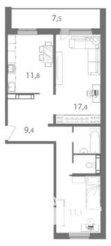 2-к квартира, вторичка, 62м2, 1/17 этаж