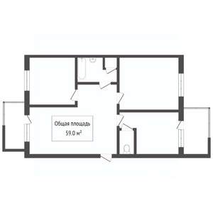 3-к квартира, вторичка, 59м2, 1/5 этаж