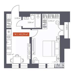 1-к квартира, вторичка, 40м2, 15/30 этаж
